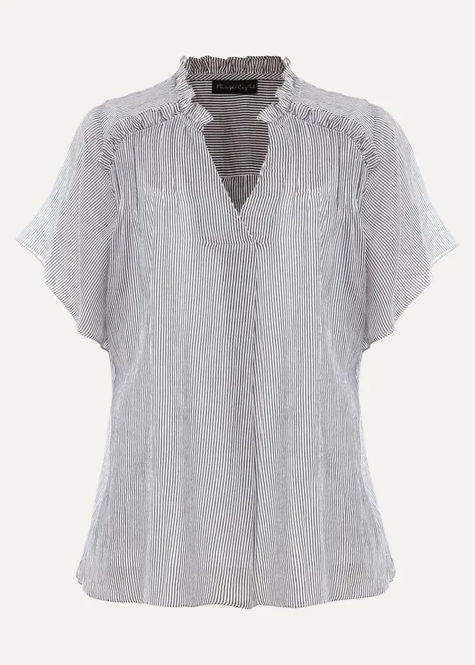 Phase Eight Diya Frill Stripe Blouse Whitesoft Blue Women Shirts and Blouses