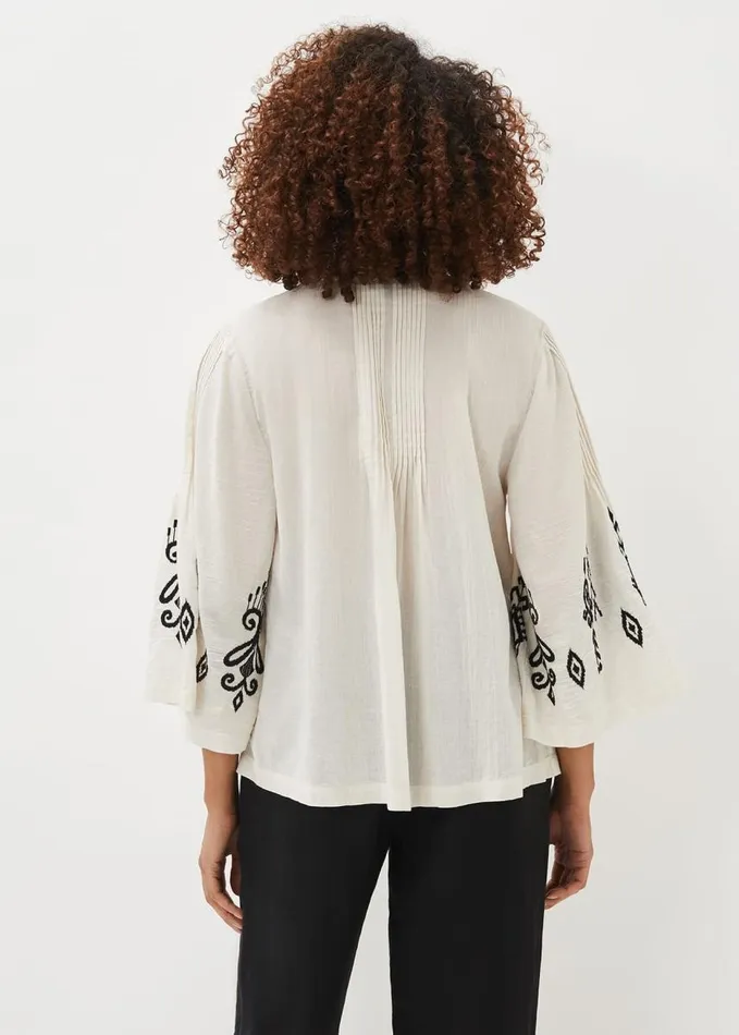 Phase Eight Elenora Embroidered Pintuck Blouse Ivoryblack Women Shirts and Blouses