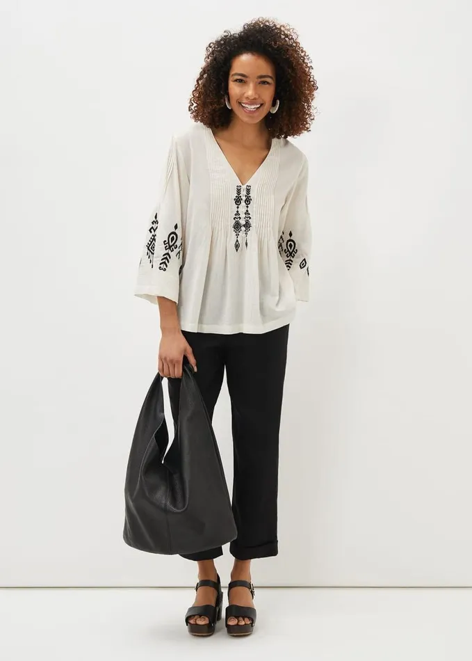Phase Eight Elenora Embroidered Pintuck Blouse Ivoryblack Women Shirts and Blouses