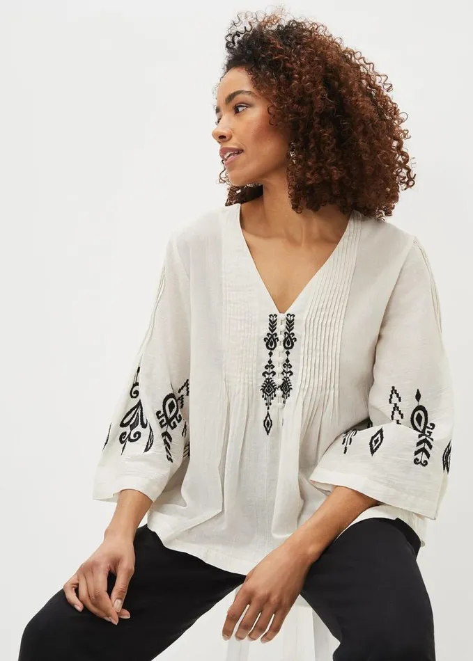 Phase Eight Elenora Embroidered Pintuck Blouse Ivoryblack Women Shirts and Blouses
