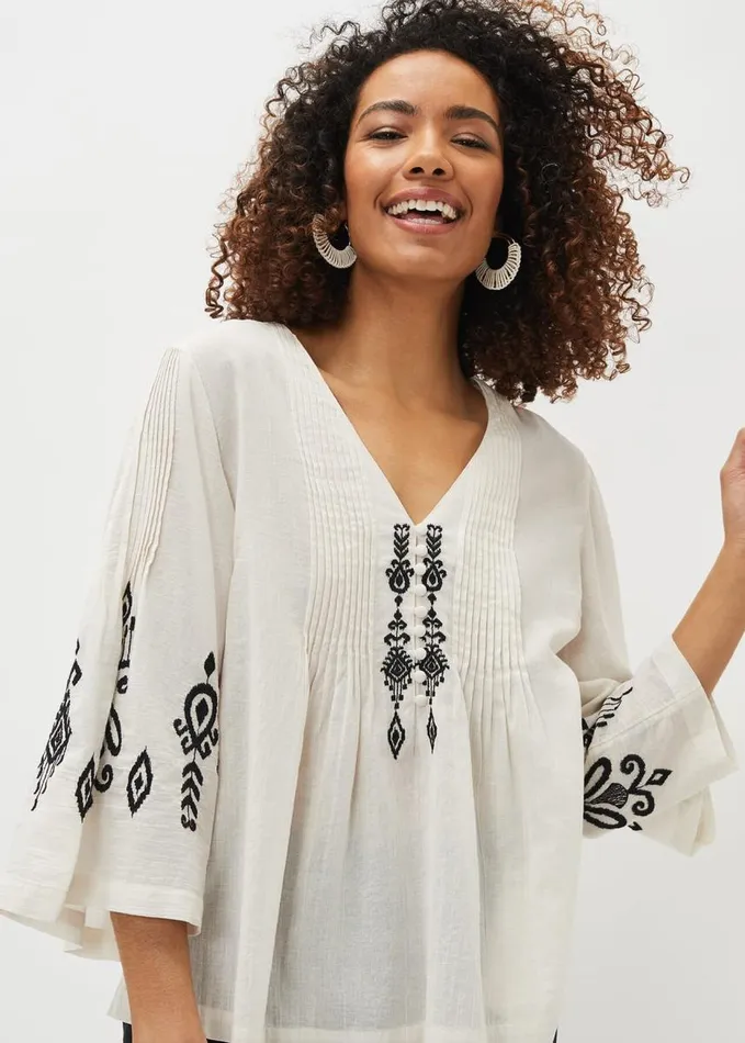 Phase Eight Elenora Embroidered Pintuck Blouse Ivoryblack Women Shirts and Blouses