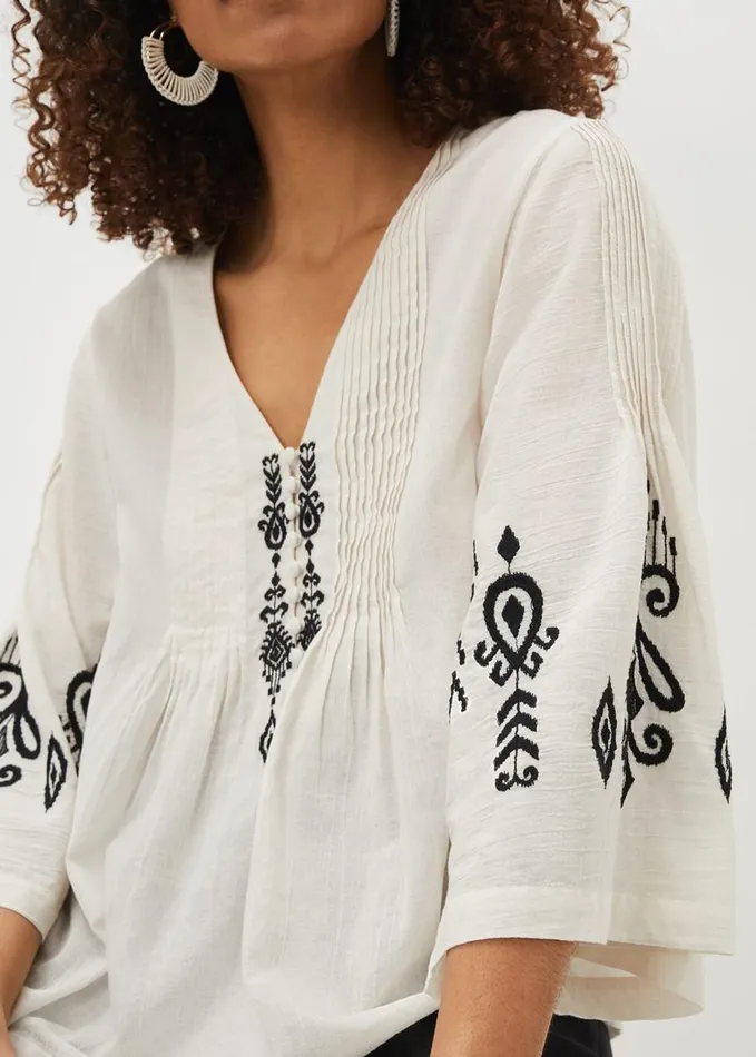 Phase Eight Elenora Embroidered Pintuck Blouse Ivoryblack Women Shirts and Blouses