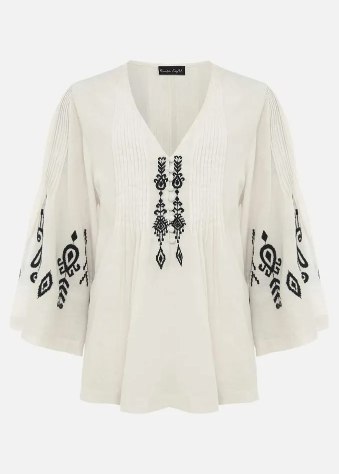 Phase Eight Elenora Embroidered Pintuck Blouse Ivoryblack Women Shirts and Blouses