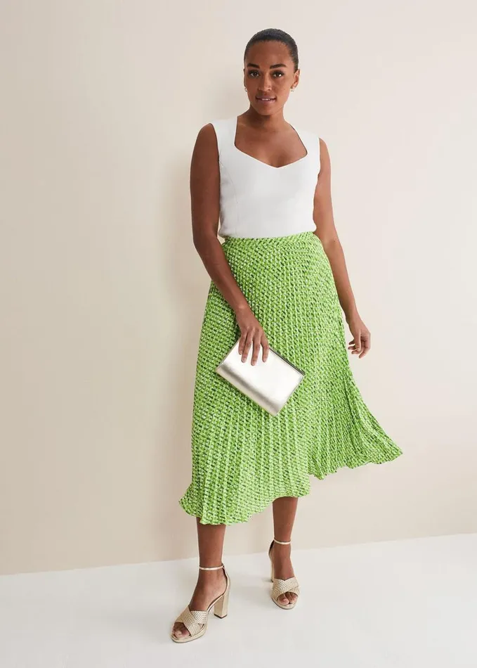 Phase Eight Elmina Geo Pleated Midi Skirt Green Women Skirts