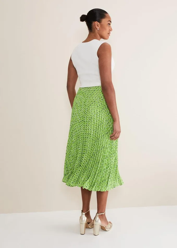 Phase Eight Elmina Geo Pleated Midi Skirt Green Women Skirts