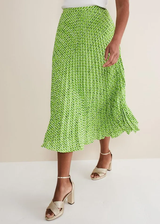 Phase Eight Elmina Geo Pleated Midi Skirt Green Women Skirts
