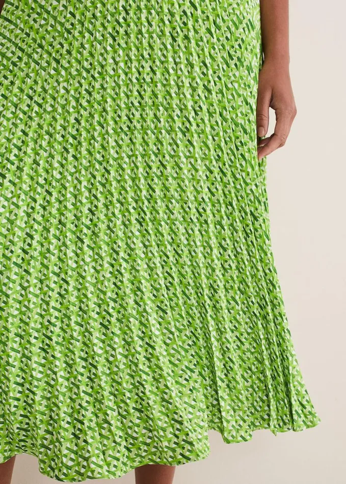Phase Eight Elmina Geo Pleated Midi Skirt Green Women Skirts