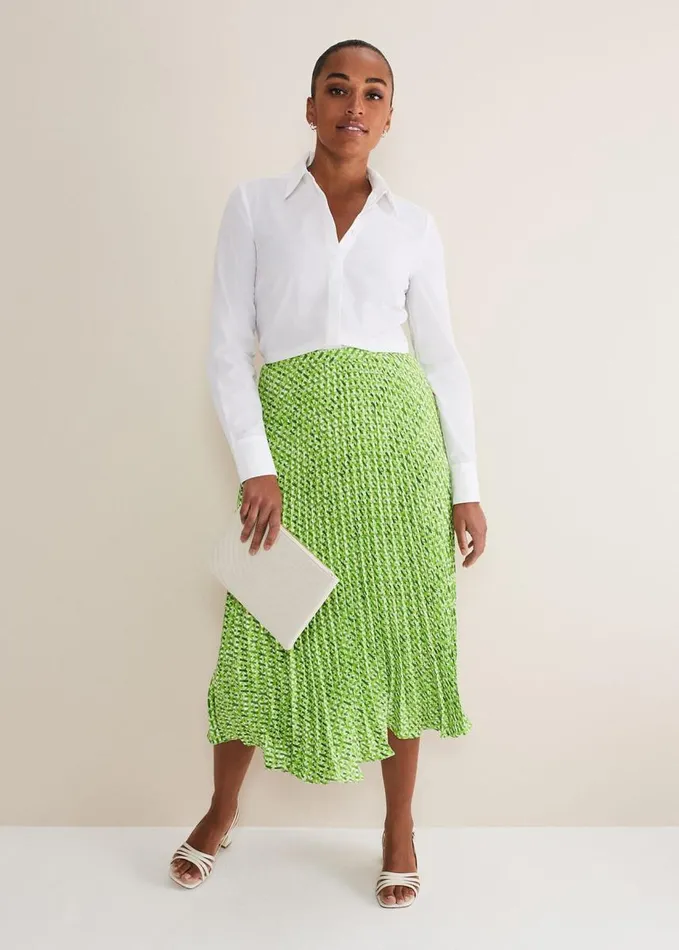 Phase Eight Elmina Geo Pleated Midi Skirt Green Women Skirts