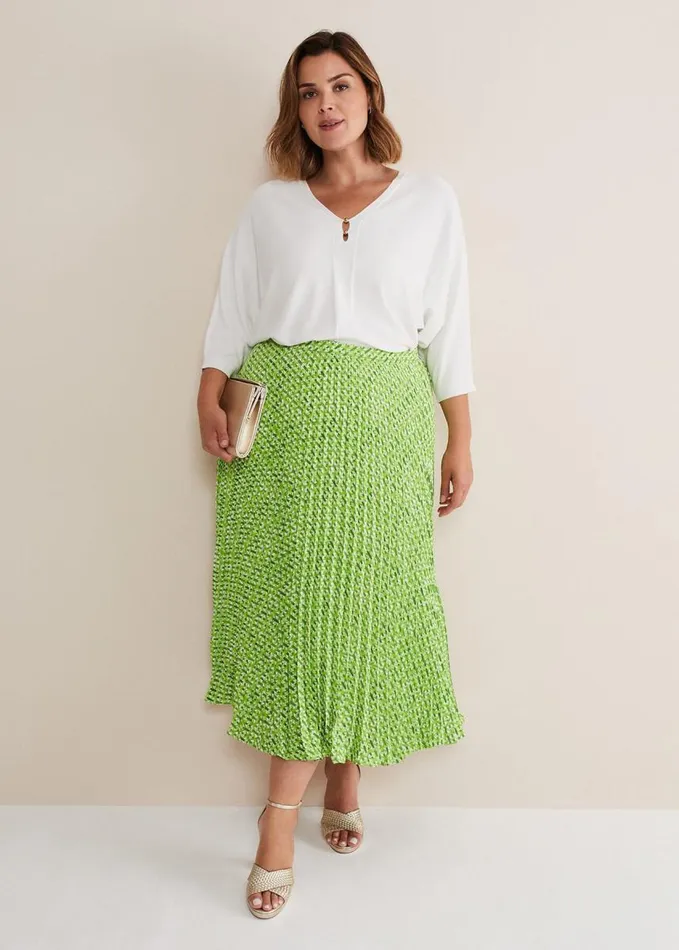 Phase Eight Elmina Geo Pleated Midi Skirt Green Women Skirts