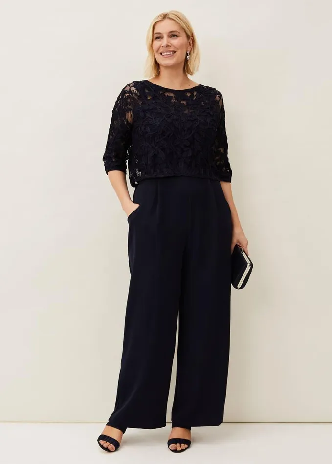 Phase Eight Elodie Tapework Jumpsuit Navy Women Dresses