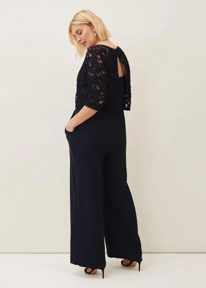 Phase Eight Elodie Tapework Jumpsuit Navy Women Dresses