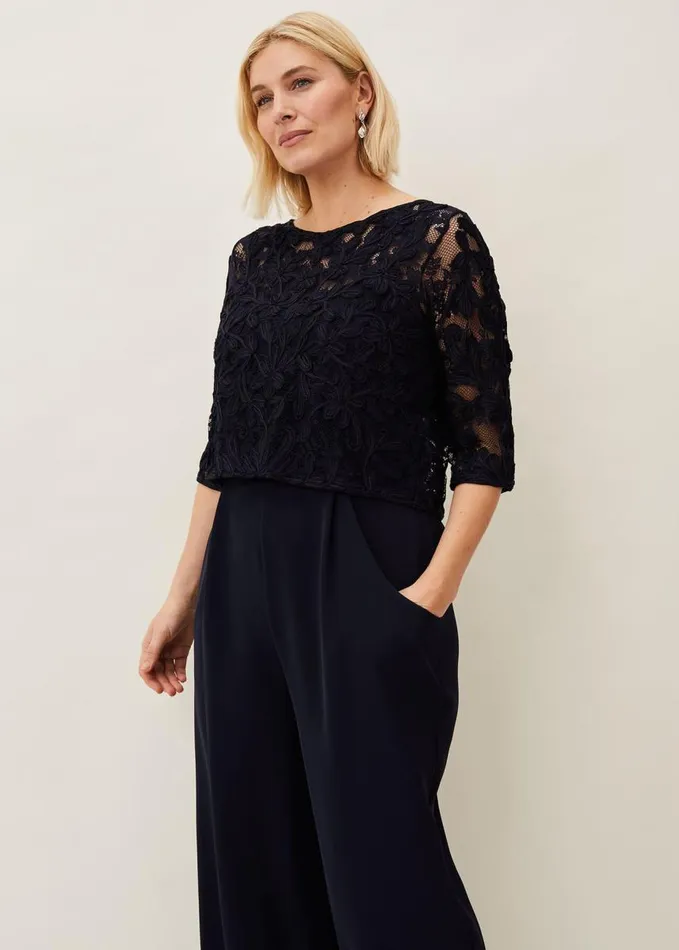 Phase Eight Elodie Tapework Jumpsuit Navy Women Dresses