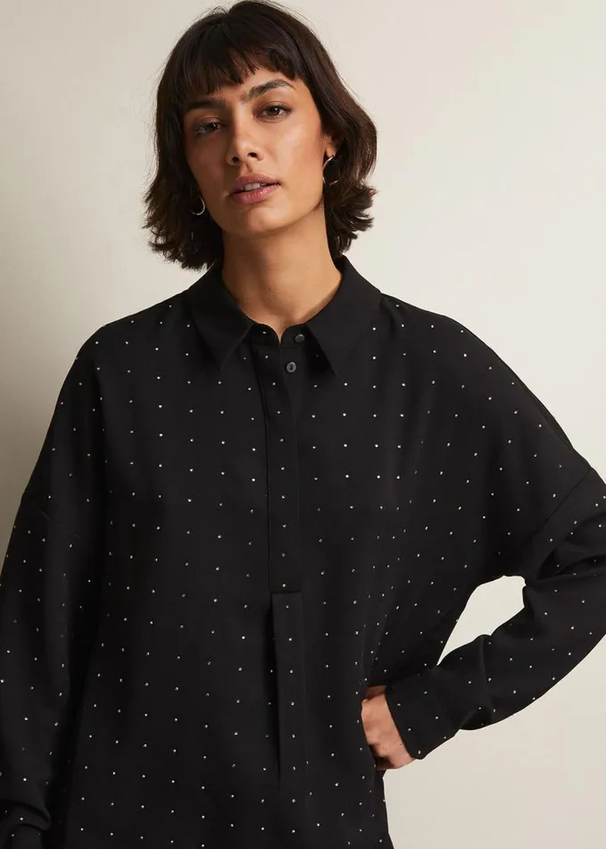 Phase Eight Elowen Embellished Longline Shirt Black Women Shirts and Blouses