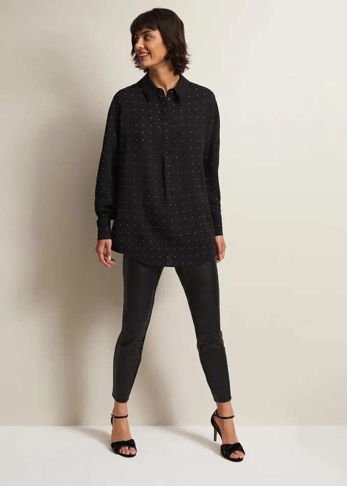 Phase Eight Elowen Embellished Longline Shirt Black Women Shirts and Blouses