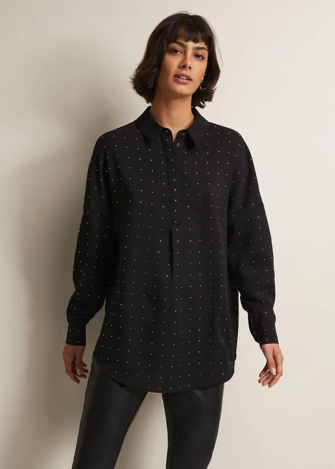 Phase Eight Elowen Embellished Longline Shirt Black Women Shirts and Blouses