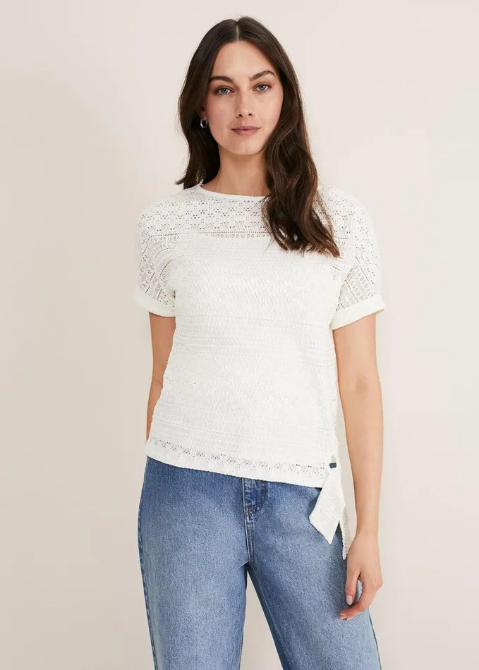 Phase Eight Emmlyn Lace Textured Top Ivory Women Tops and TShirts