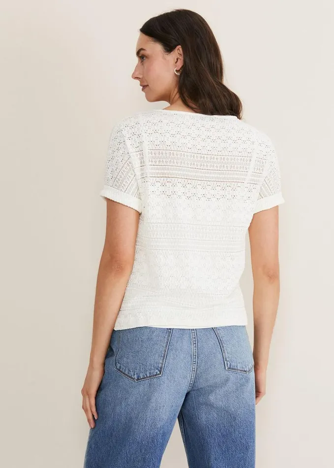 Phase Eight Emmlyn Lace Textured Top Ivory Women Tops and TShirts