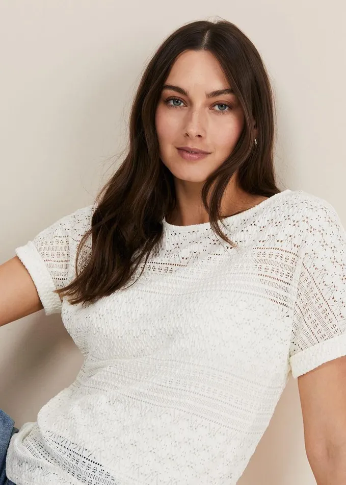 Phase Eight Emmlyn Lace Textured Top Ivory Women Tops and TShirts