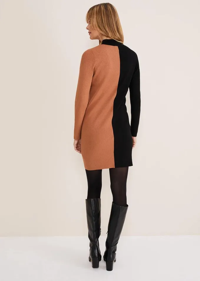 Phase Eight Eris Ribbed Colour Block Knit Tunic Amberblack Women Dresses