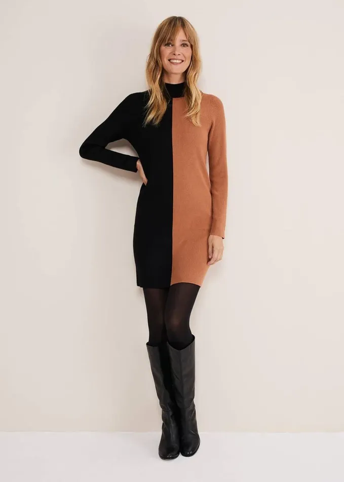 Phase Eight Eris Ribbed Colour Block Knit Tunic Amberblack Women Dresses