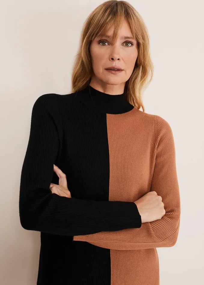 Phase Eight Eris Ribbed Colour Block Knit Tunic Amberblack Women Dresses