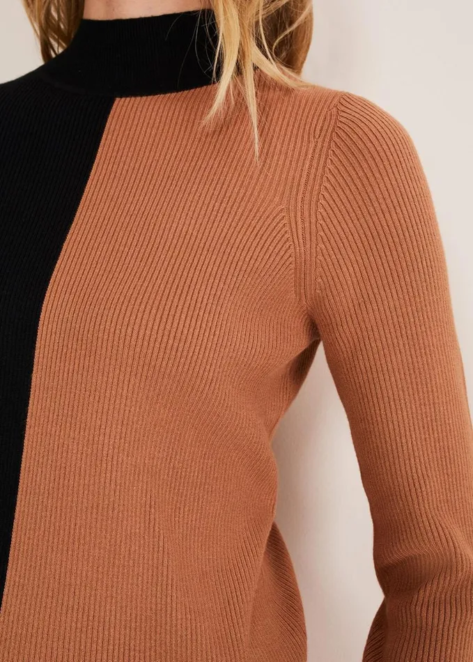 Phase Eight Eris Ribbed Colour Block Knit Tunic Amberblack Women Dresses
