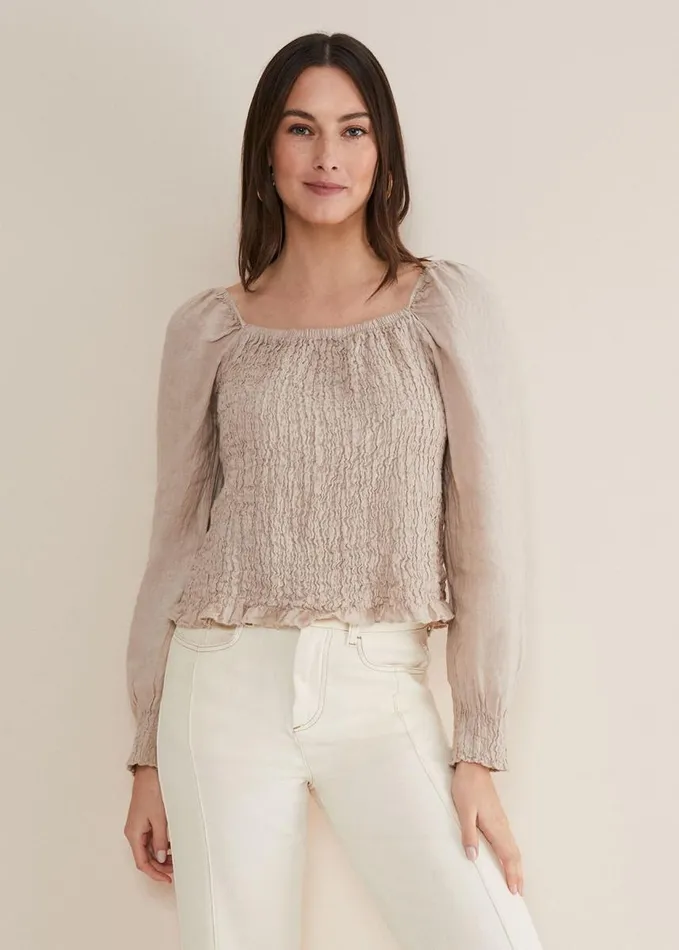 Phase Eight Esty Linen Blouse Stone Women Shirts and Blouses