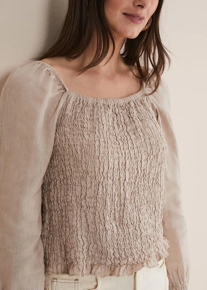 Phase Eight Esty Linen Blouse Stone Women Shirts and Blouses