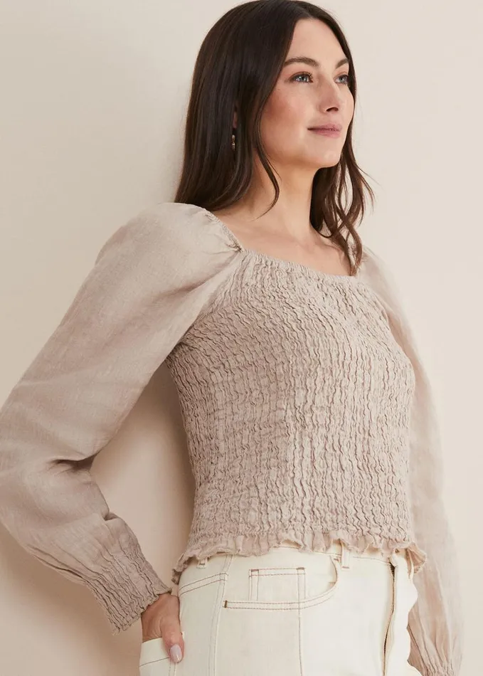 Phase Eight Esty Linen Blouse Stone Women Shirts and Blouses