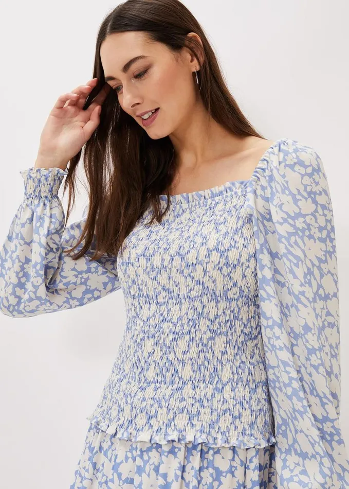 Phase Eight Esty Square Neck Blouse Powder Blue Women Shirts and Blouses