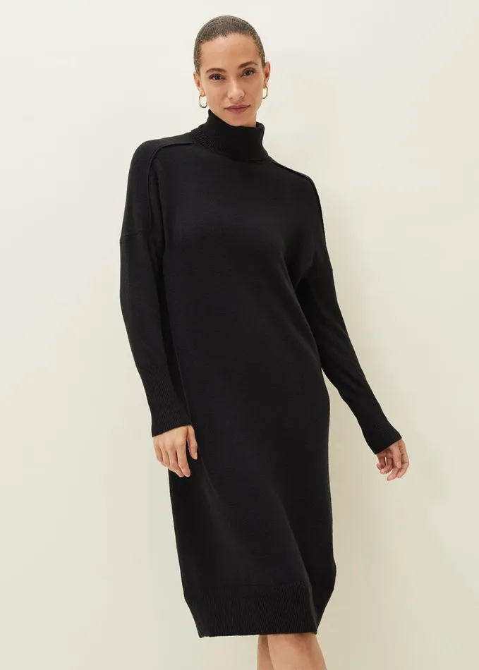 Phase Eight Eveleen Midi Knit Dress Black Women Dresses
