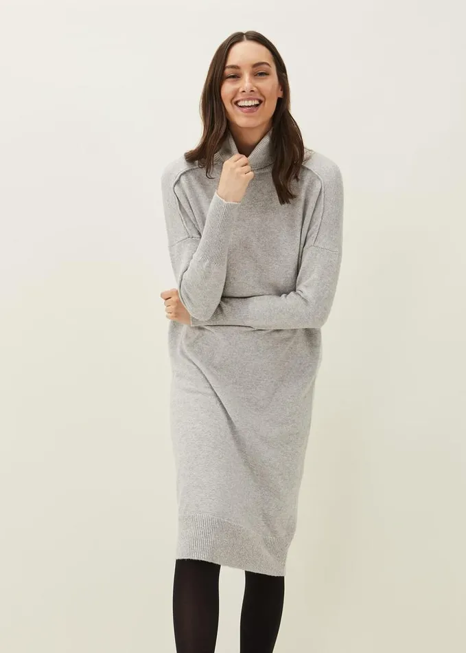 Phase Eight Eveleen Midi Knit Dress Pale Grey Women Dresses