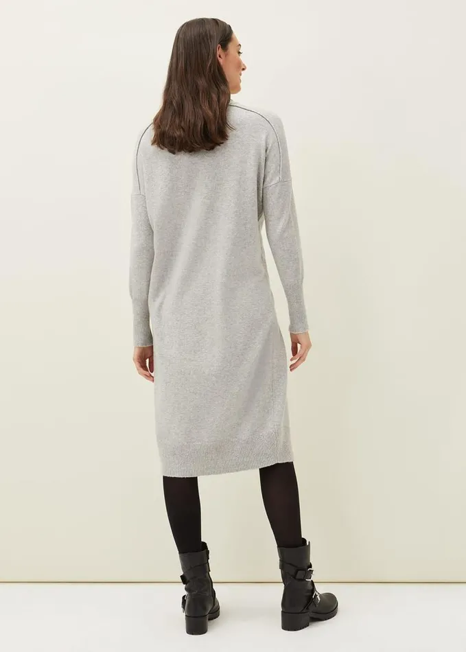 Phase Eight Eveleen Midi Knit Dress Pale Grey Women Dresses