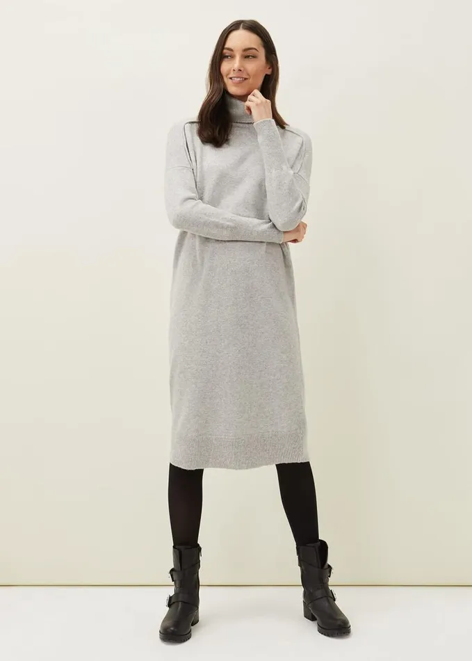 Phase Eight Eveleen Midi Knit Dress Pale Grey Women Dresses