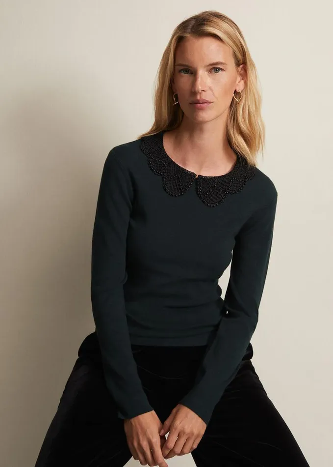 Phase Eight Evelyn Green Fine Knit Top Forest Women Knitwear