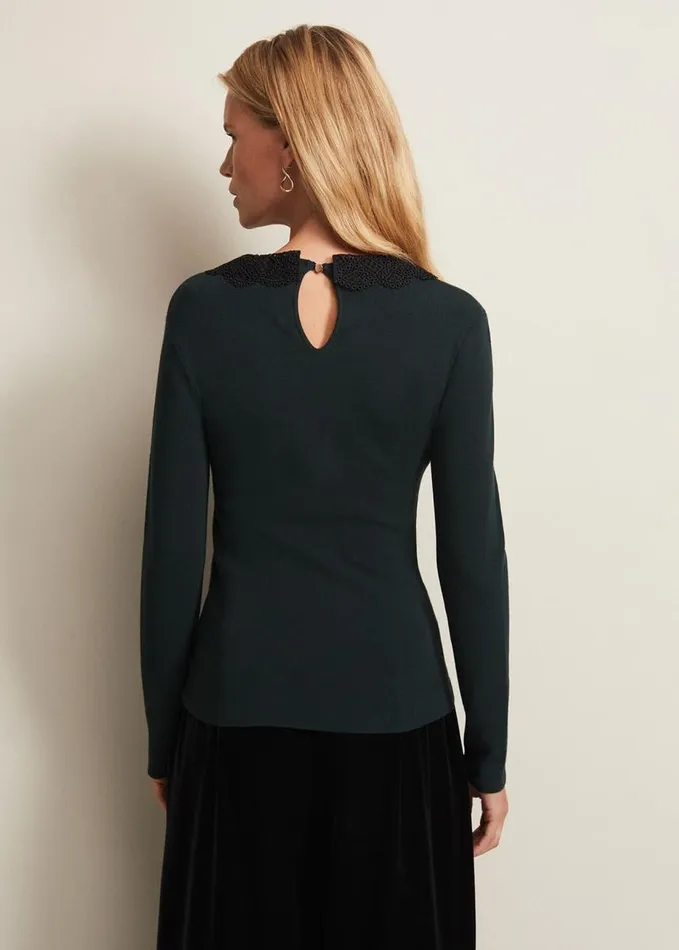 Phase Eight Evelyn Green Fine Knit Top Forest Women Knitwear