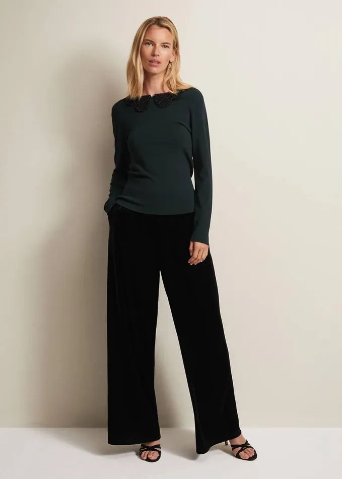 Phase Eight Evelyn Green Fine Knit Top Forest Women Knitwear