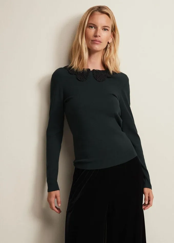 Phase Eight Evelyn Green Fine Knit Top Forest Women Knitwear