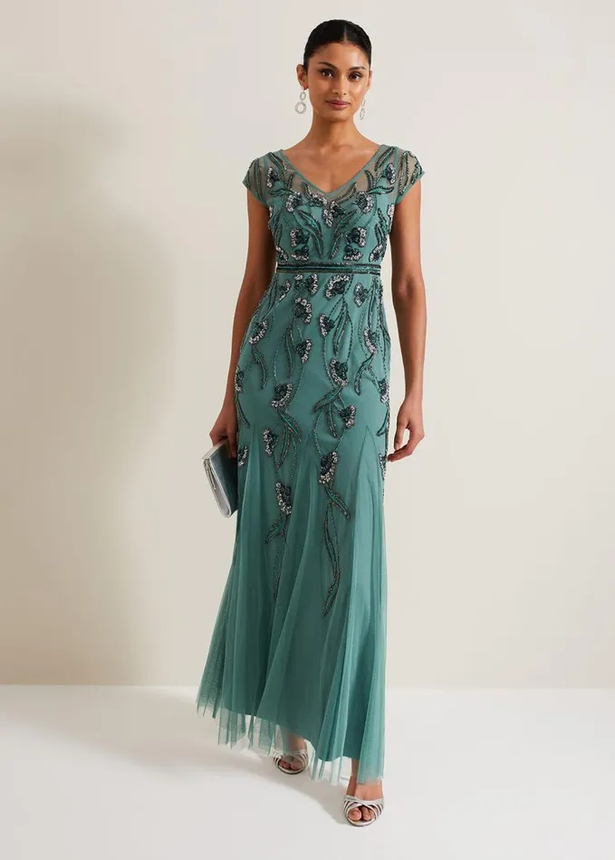 Phase Eight Evonne Beaded Maxi Dress Light Green Women Dresses