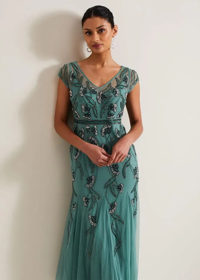 Phase Eight Evonne Beaded Maxi Dress Light Green Women Dresses