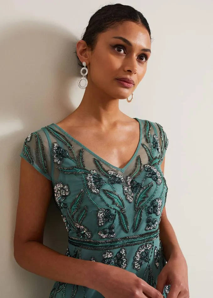 Phase Eight Evonne Beaded Maxi Dress Light Green Women Dresses