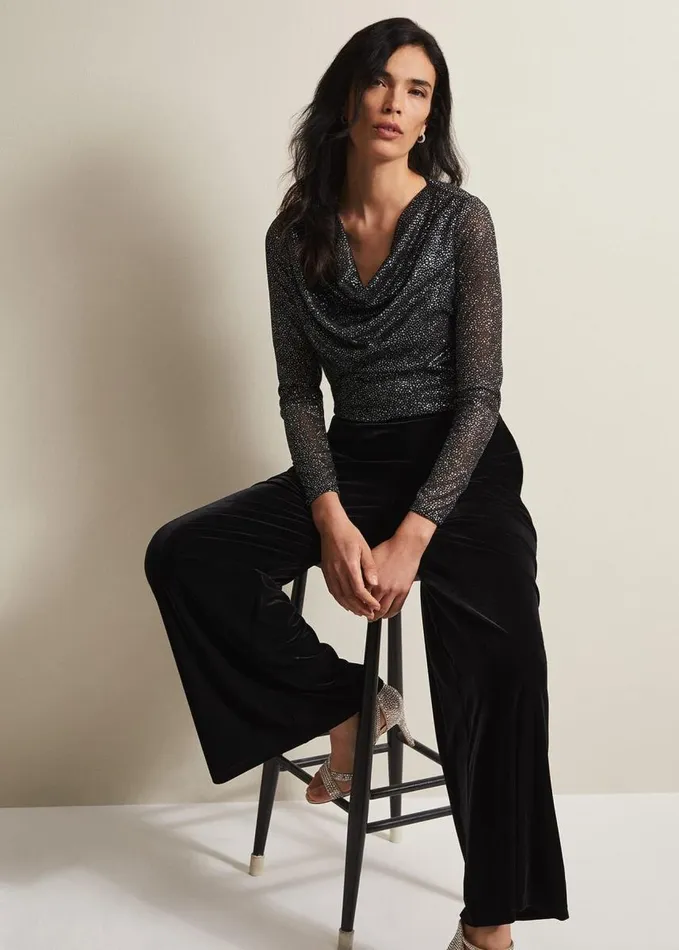 Phase Eight Florentine Velvet CoOrd Trousers Black Women Trousers