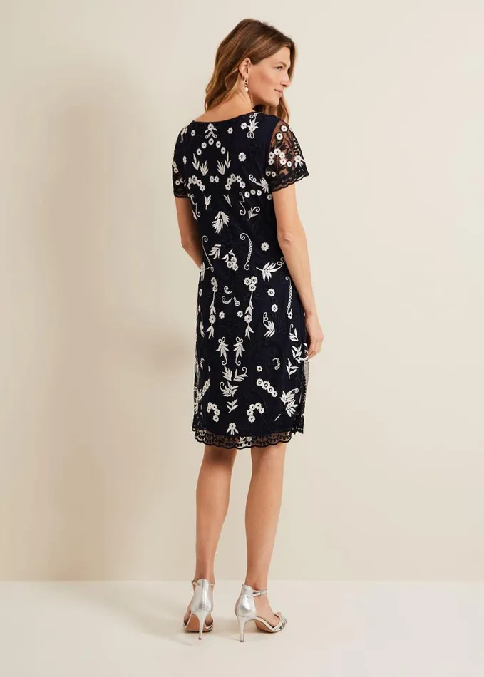 Phase Eight Florisa Embroidered Dress Navy Women Dresses