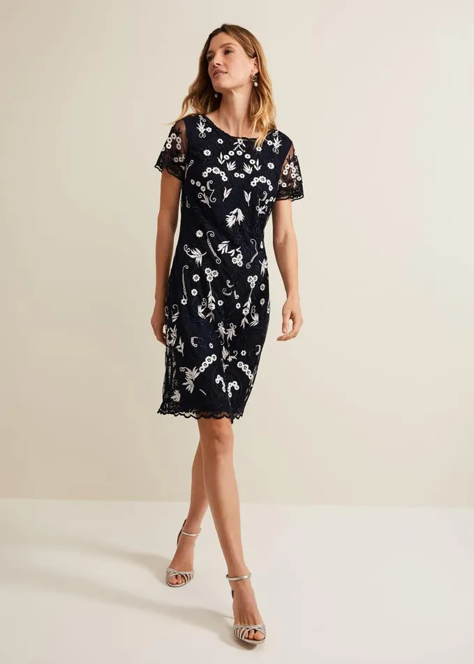 Phase Eight Florisa Embroidered Dress Navy Women Dresses