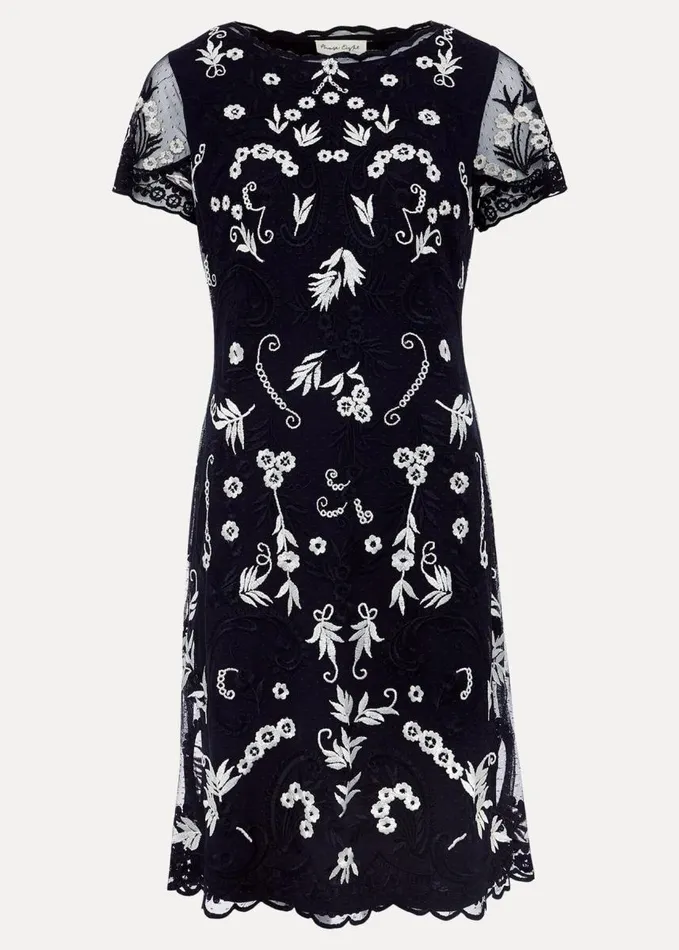 Phase Eight Florisa Embroidered Dress Navy Women Dresses