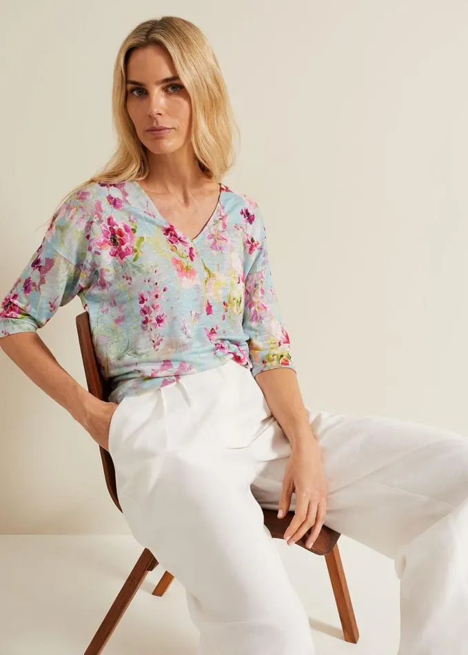 Phase Eight Flossie Floral Linen Top Multicoloured Women Tops and TShirts