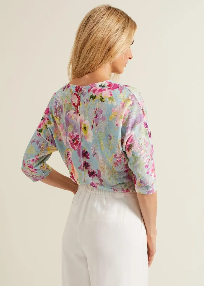 Phase Eight Flossie Floral Linen Top Multicoloured Women Tops and TShirts
