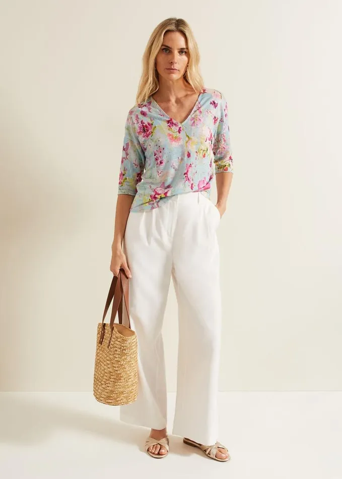 Phase Eight Flossie Floral Linen Top Multicoloured Women Tops and TShirts
