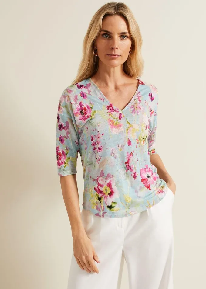 Phase Eight Flossie Floral Linen Top Multicoloured Women Tops and TShirts