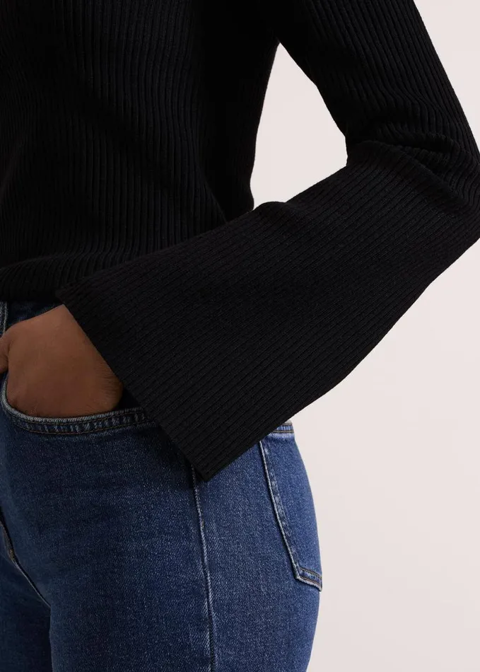 Phase Eight Fran Fluted Sleeve Ribbed Roll Neck Black Women Knitwear